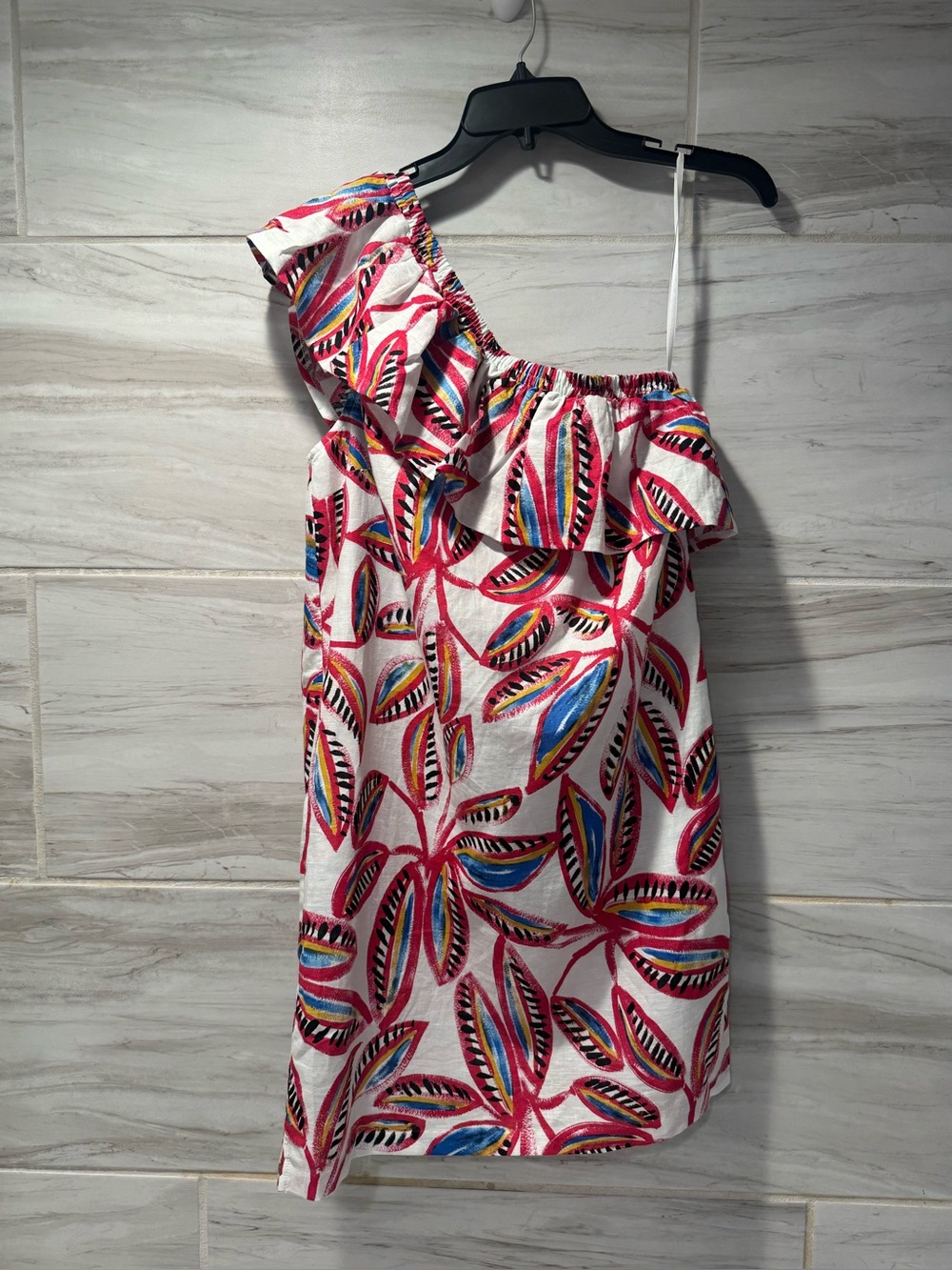 J. Crew One-Shoulder Leaf-Print Shift Dress in Pink & Blue Size Small NWT - Picture 3 of 10